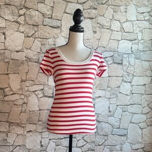 a new day Red and White Striped Short Sleeve Top